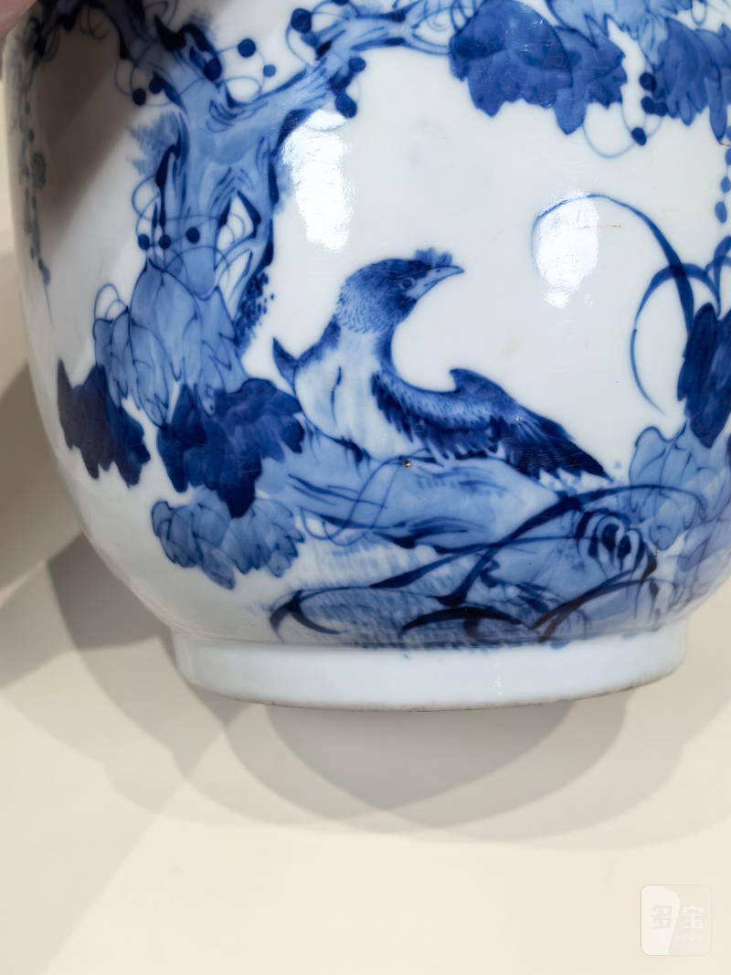民国 王步风格青花花鸟纹花盆 - 图7